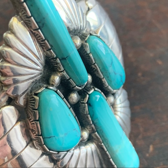 Navajo Turquoise and Sterling Wide Cuff Bracelet - Picture 5 of 16